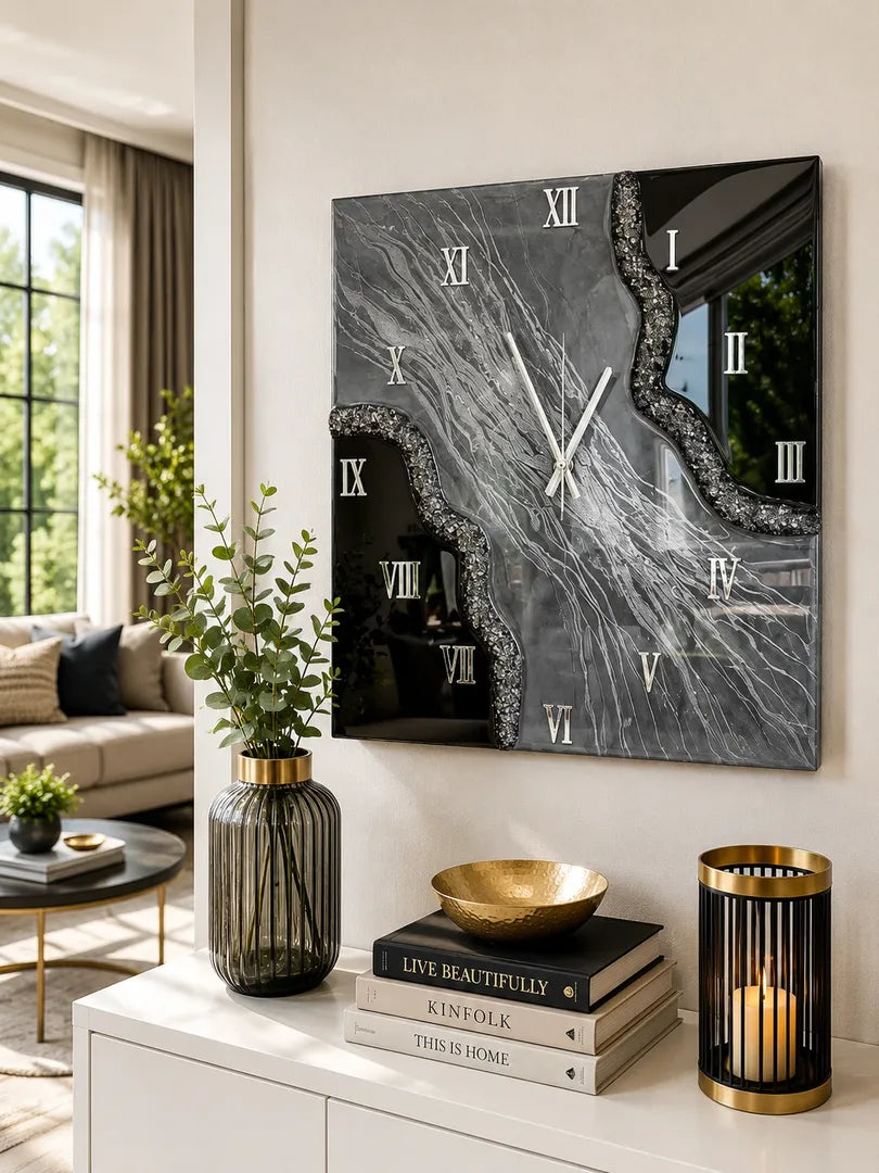 Rustic Riverbed Resin Art Wall Clock