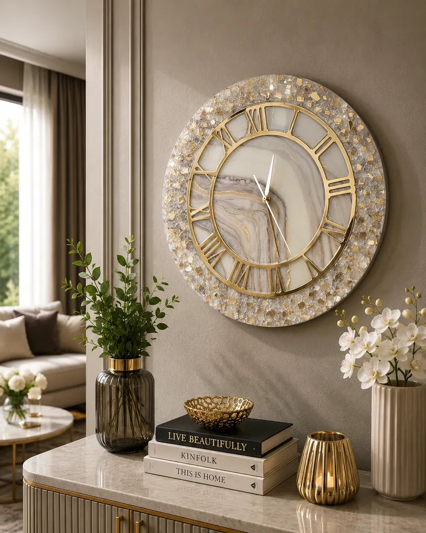 Starlit Bloom Elegant Resin Wall Clock