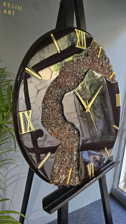 Black & Gold Resin Wall Clock | Royal Elegance