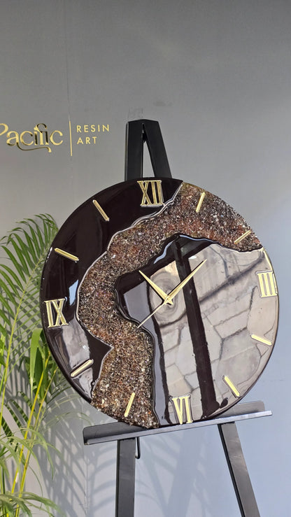 Black & Gold Resin Wall Clock | Royal Elegance