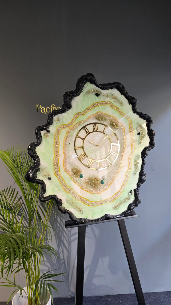 Mint Green Agate Resin Wall Clock | Gold Luxe