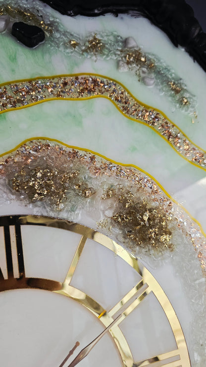 Mint Green Agate Resin Wall Clock | Gold Luxe