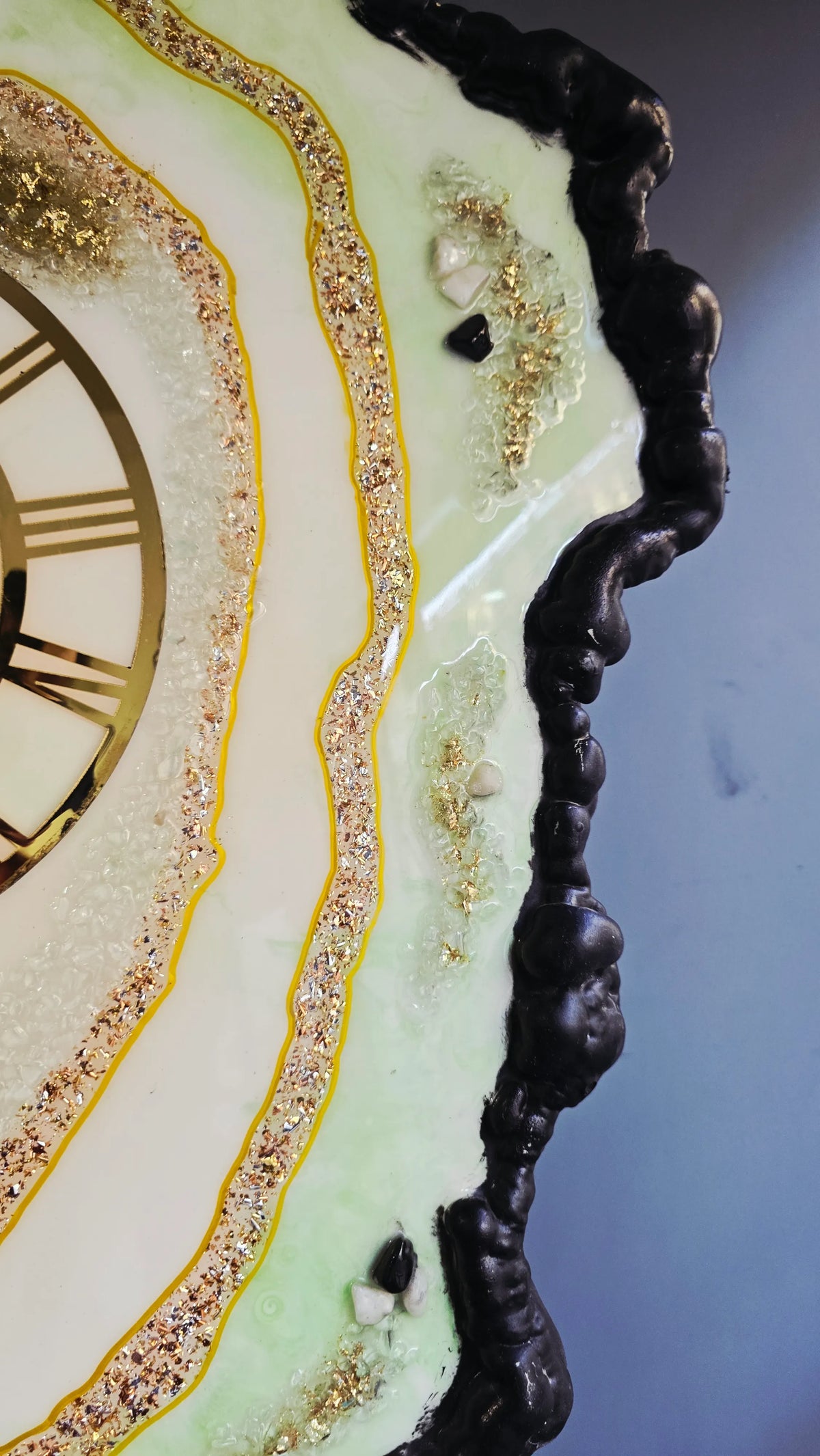 Mint Green Agate Resin Wall Clock | Gold Luxe