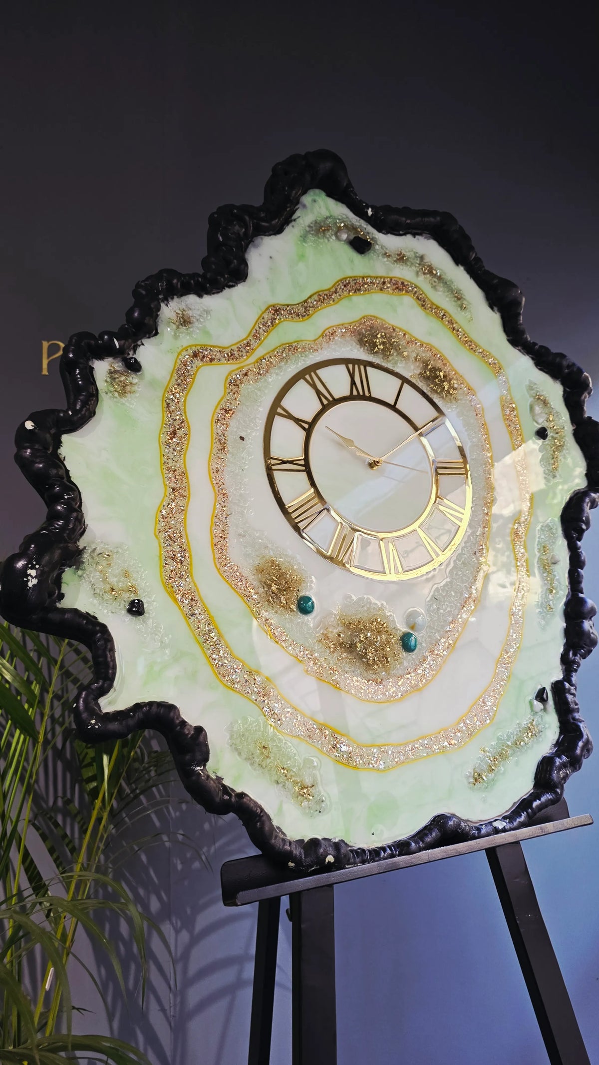 Mint Green Agate Resin Wall Clock | Gold Luxe