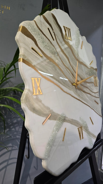 White Marble & Gold Resin Wall Clock | Luxury Elegance