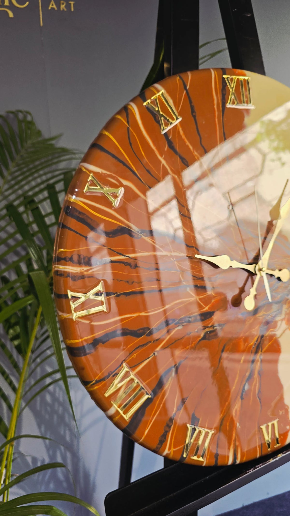 Orange & Gold Abstract Resin Wall Clock | Artistic Statement