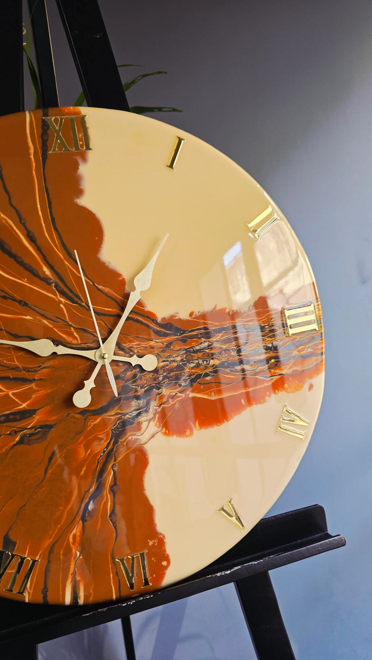 Orange & Gold Abstract Resin Wall Clock | Artistic Statement