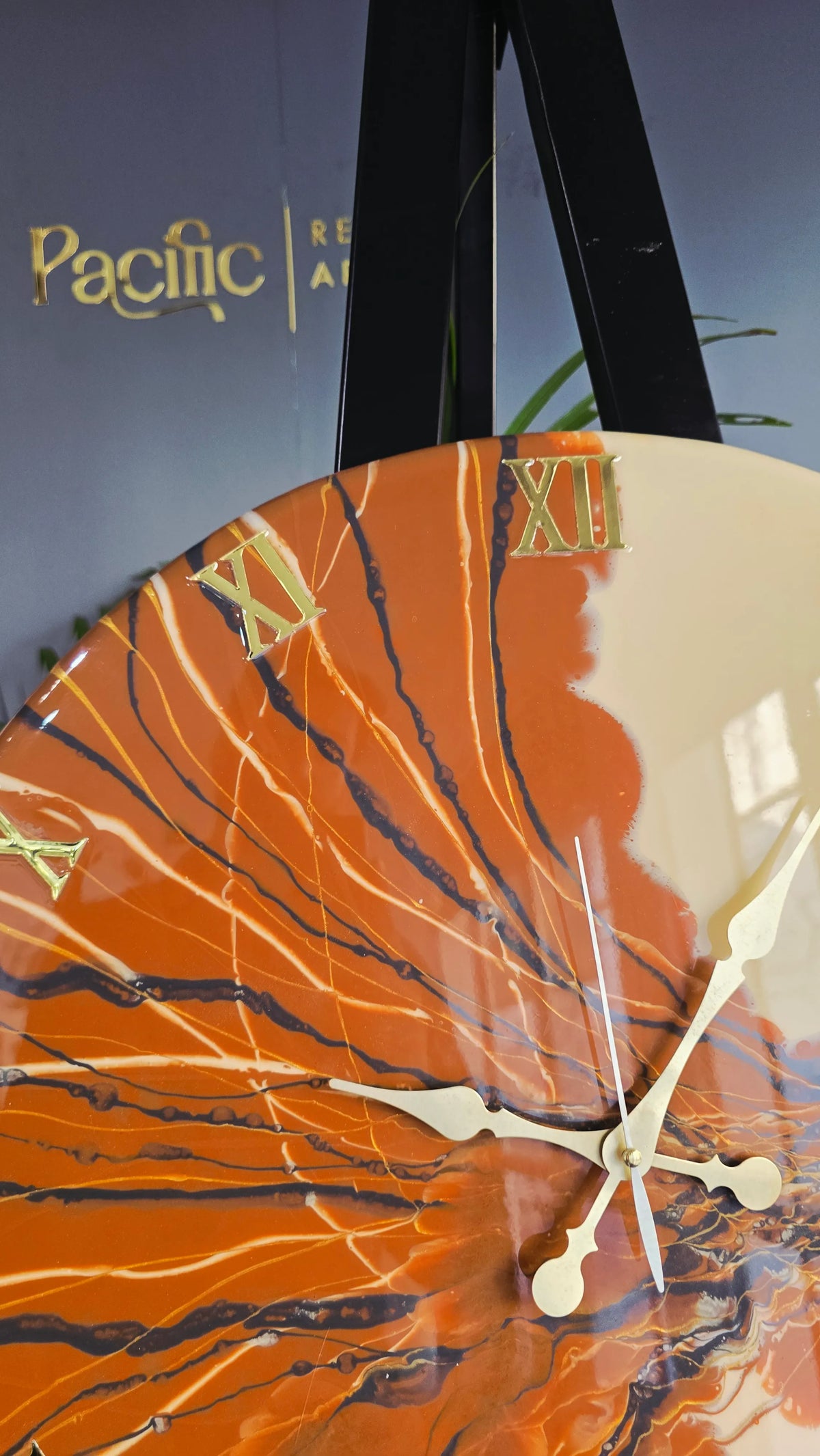 Orange & Gold Abstract Resin Wall Clock | Artistic Statement