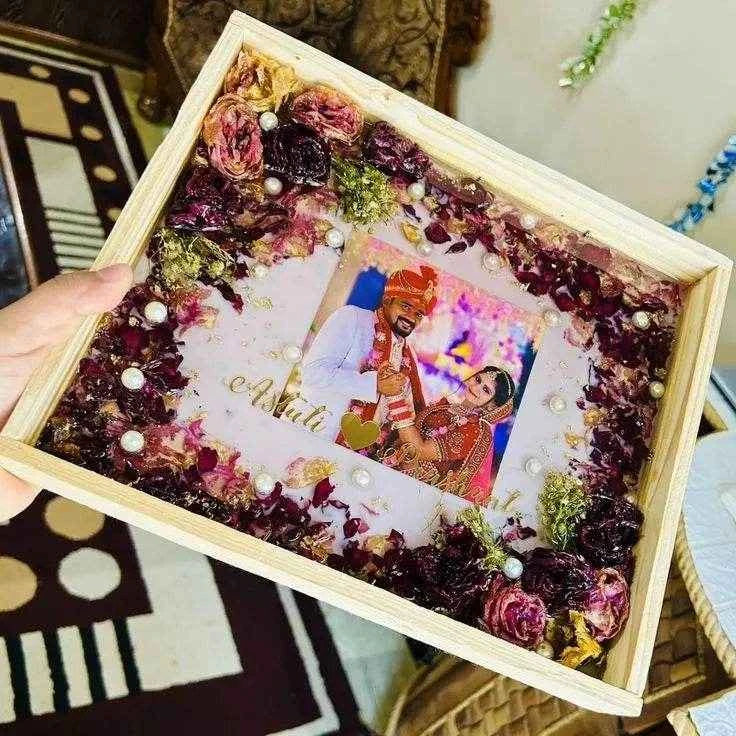 Wooden Pink Resin Wedding Varmala Preservation - Pacific Resin Art