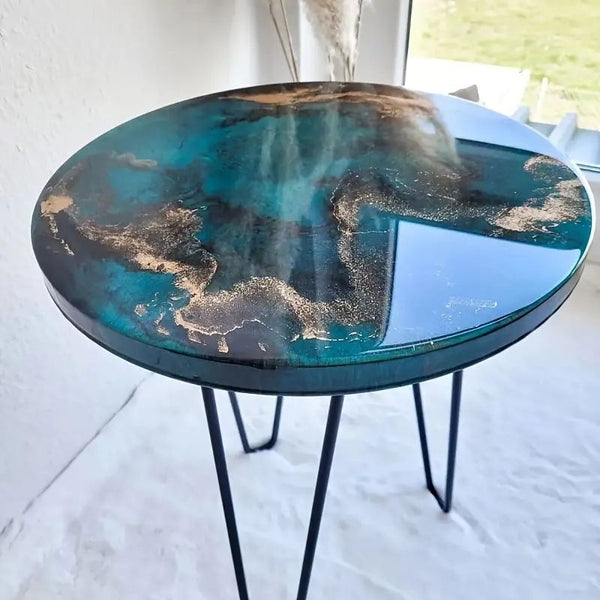 Emerald Stream Resin Coffee Table with Legs