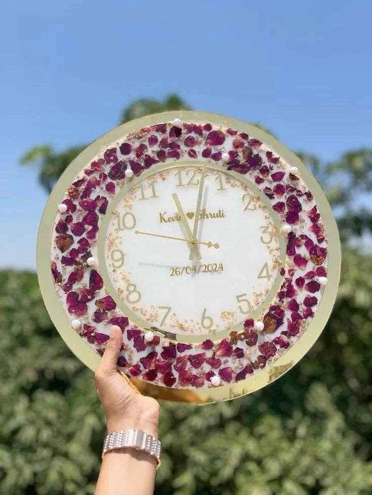 LoveLock Resin Flower Preservation Wall Clock | Resin Varmala preservation - Pacific Resin Art