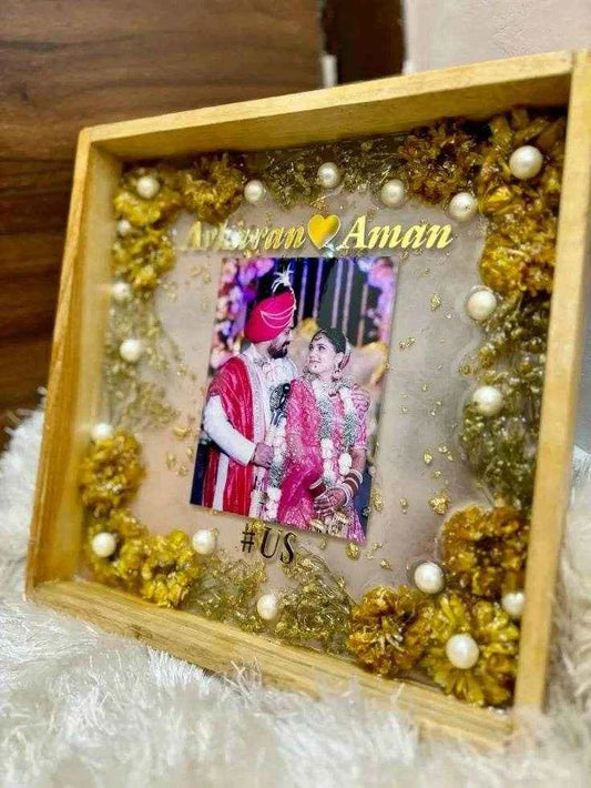 Golden Yellow Wooden Resin Varmala Preservation - Pacific Resin Art