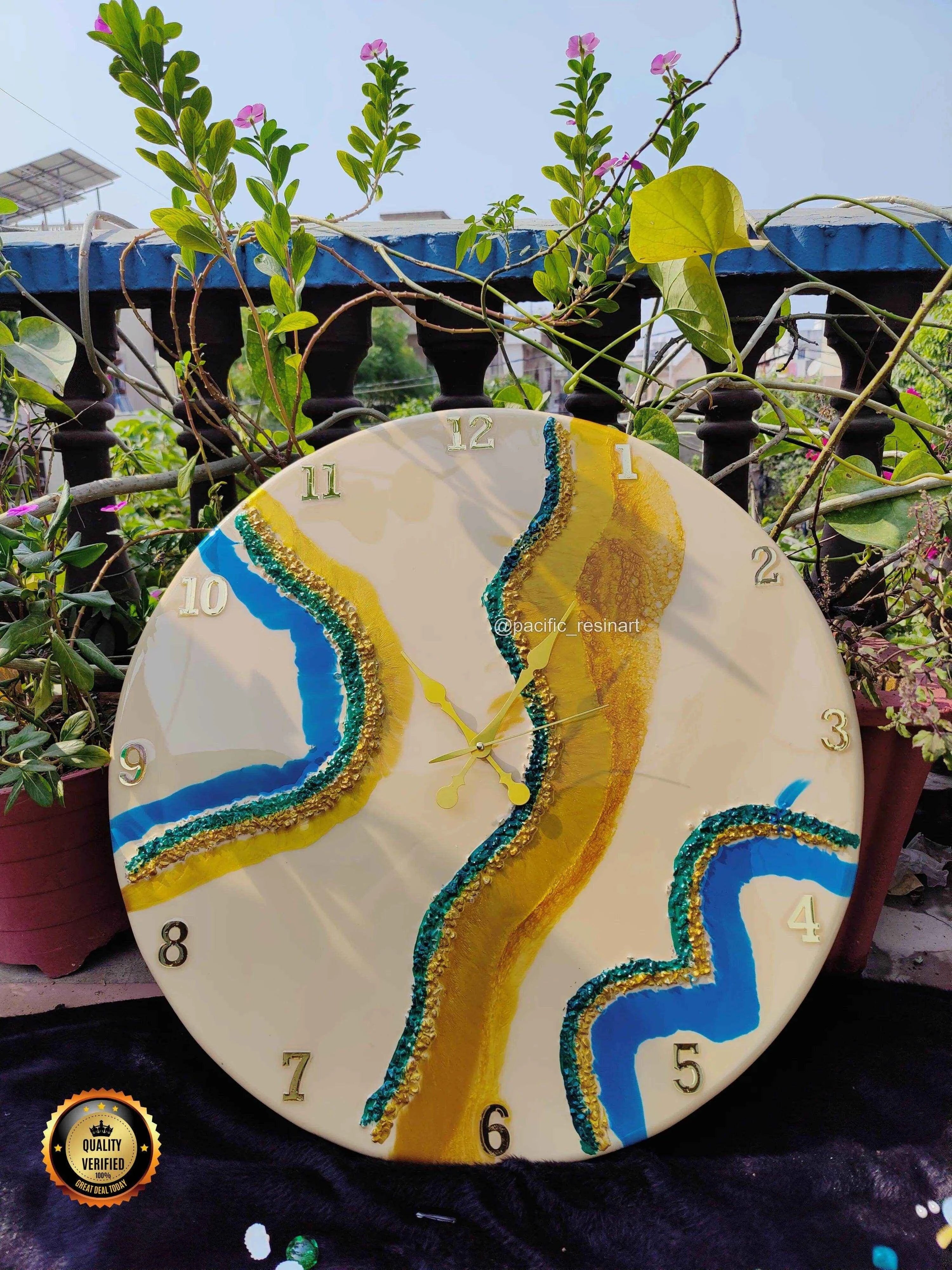 Curvy Green Resin wall clock | Epoxy Art Wall Clock - Pacific Resin Art