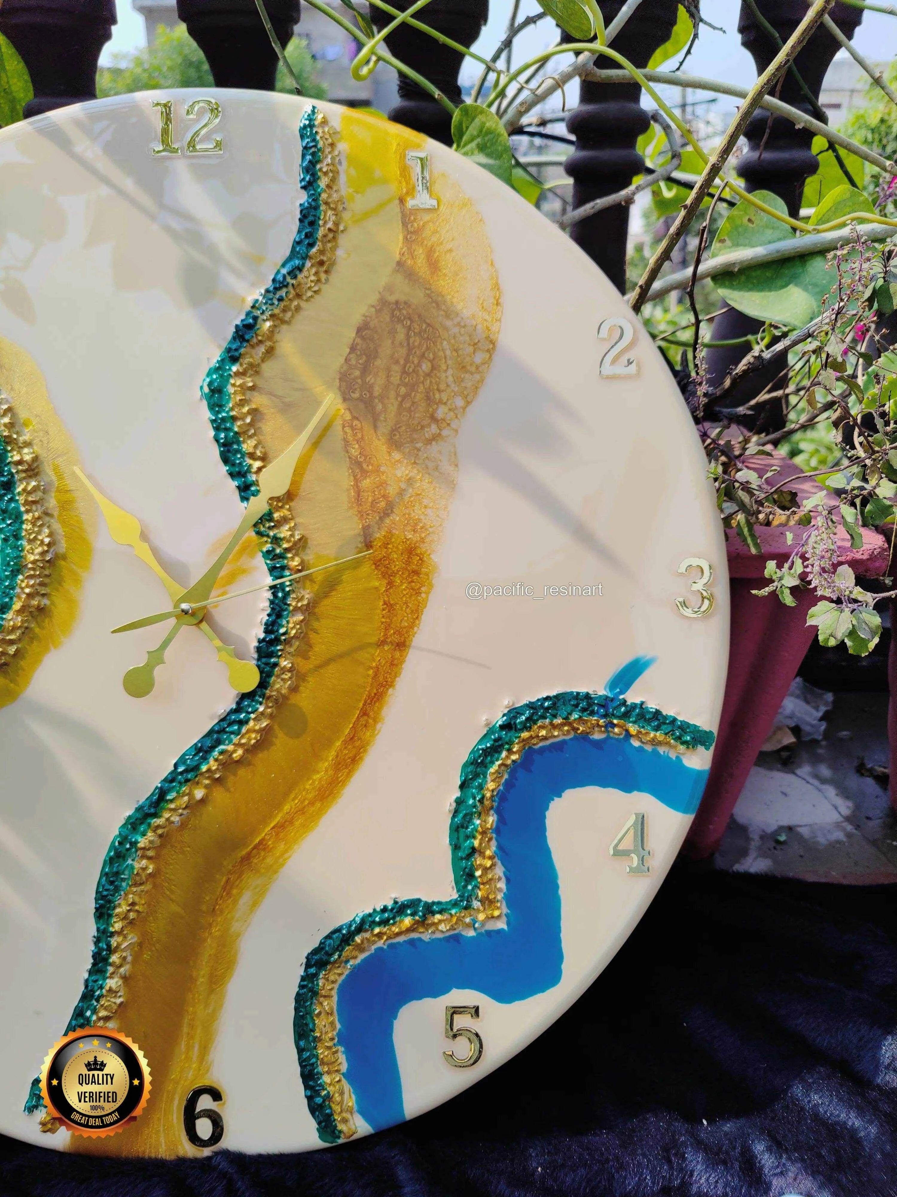 Curvy Green Resin wall clock | Epoxy Art Wall Clock - Pacific Resin Art