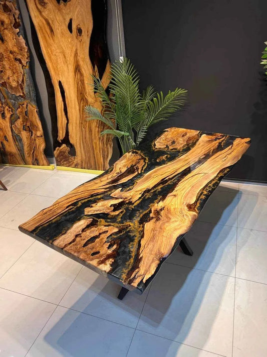 Gold Pearl Wooden Resin Dining table | Luxury Resin Dining Table with legs - Pacific Resin Art