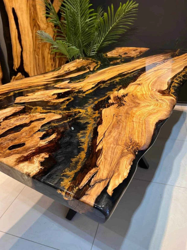 Gold Pearl Wooden Resin Dining table | Luxury Resin Dining Table with legs