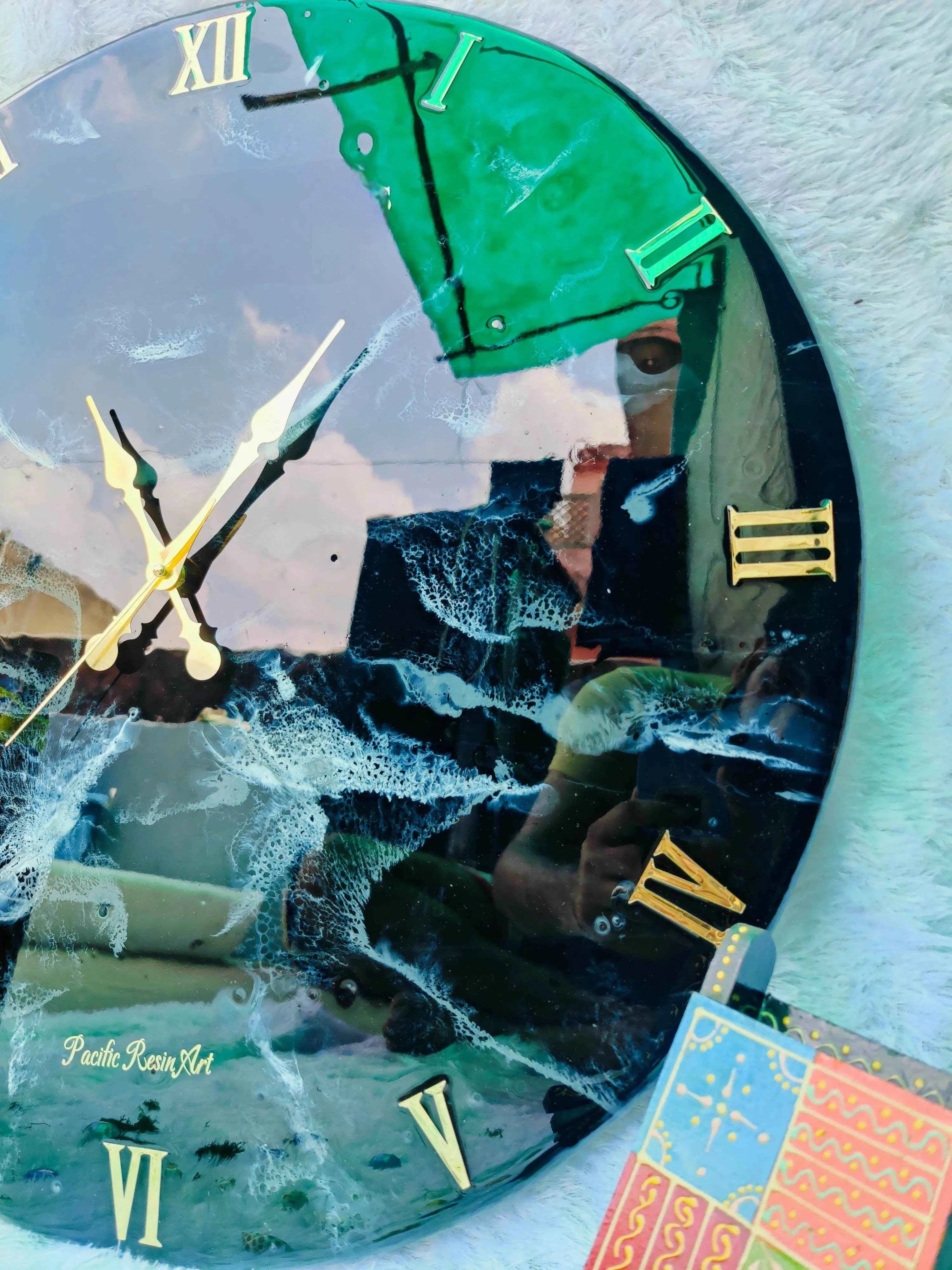 Black Marble Resin Wall Clock | Unique Epoxy Art Decor - Pacific Resin Art