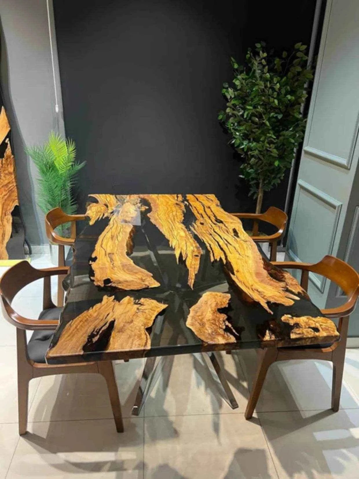 Prism Aura Black Resin Dining Table | Luxury Wooden Table For Dining with legs - Pacific Resin Art