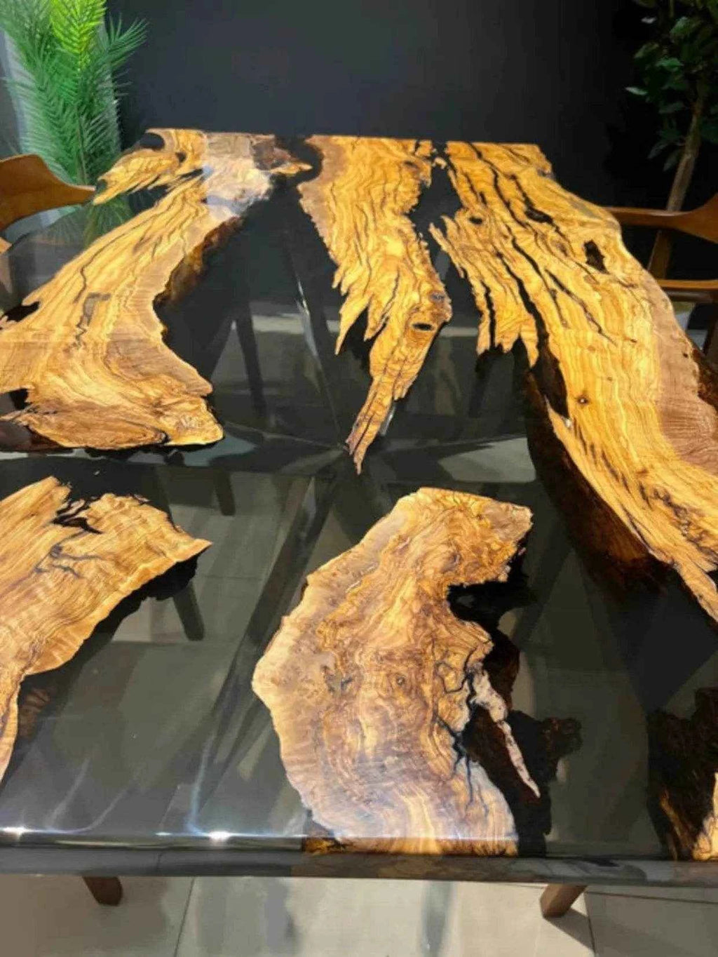 Prism Aura Black Resin Dining Table | Luxury Wooden Table For Dining with legs - Pacific Resin Art