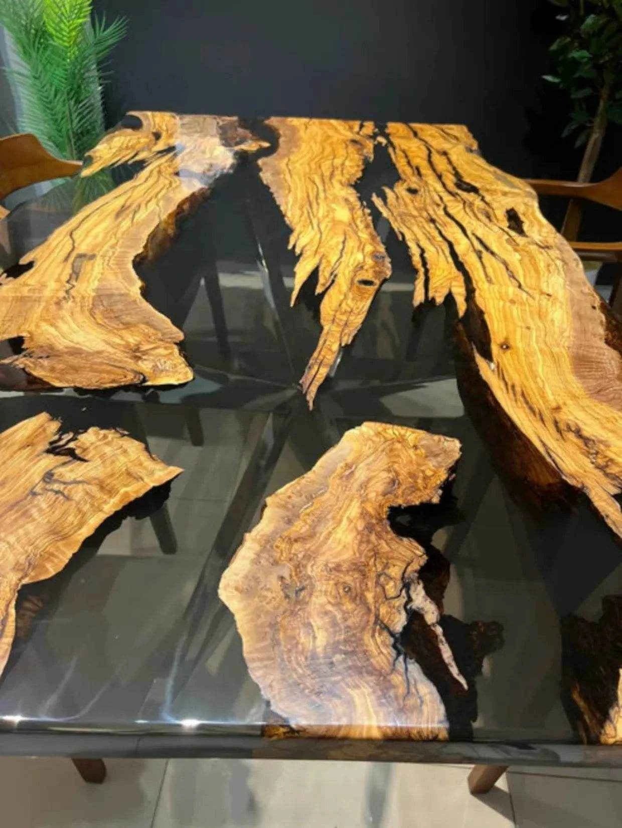 Prism Aura Black Resin Dining Table | Luxury Wooden Table For Dining with legs - Pacific Resin Art