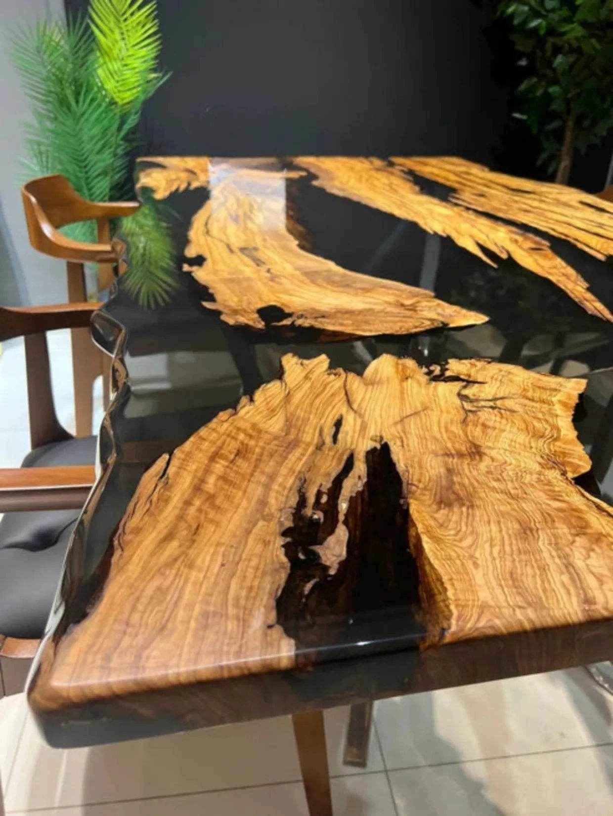 Prism Aura Black Resin Dining Table | Luxury Wooden Table For Dining with legs - Pacific Resin Art