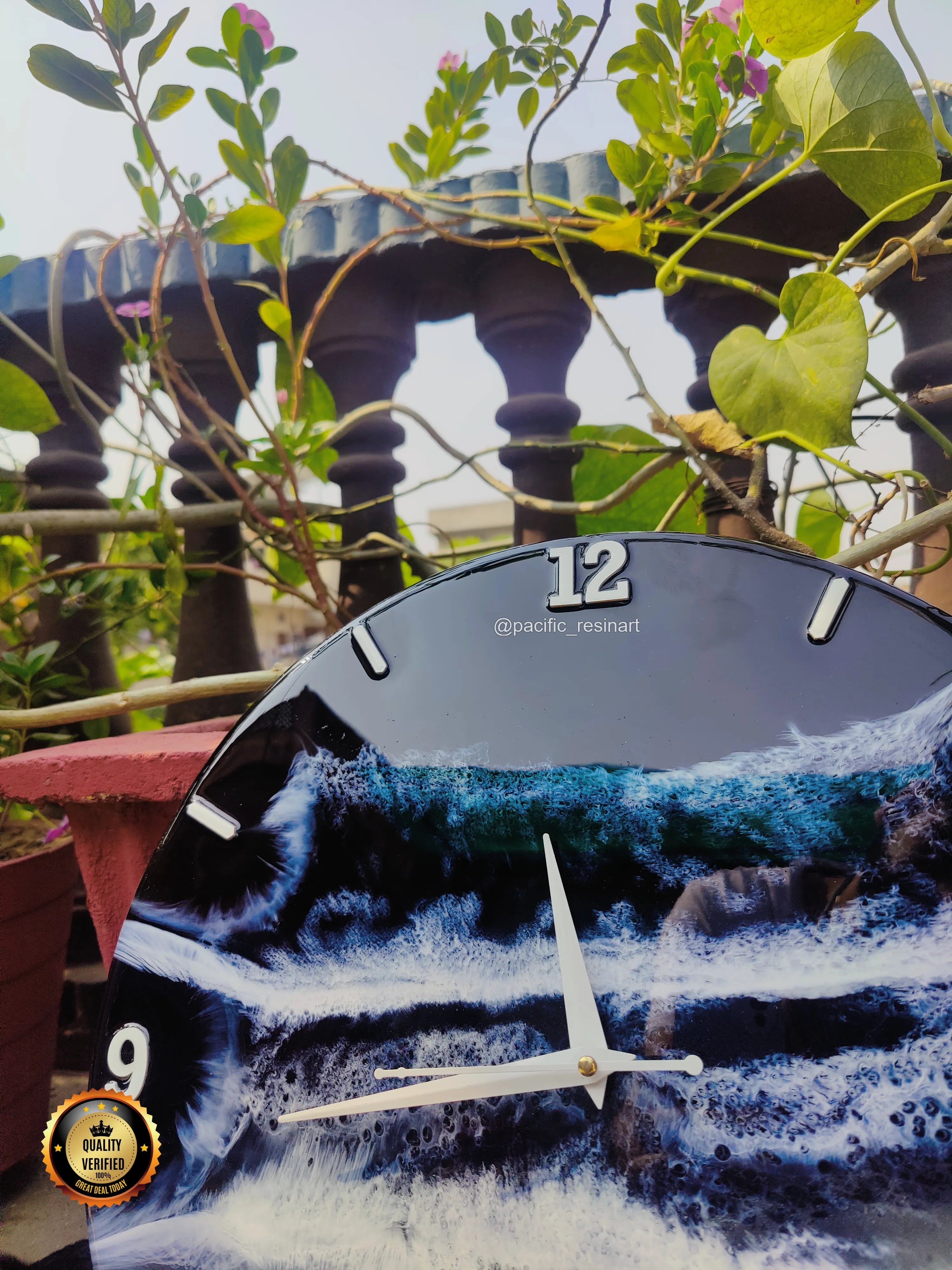 Black Ocean Resin Art wall clock