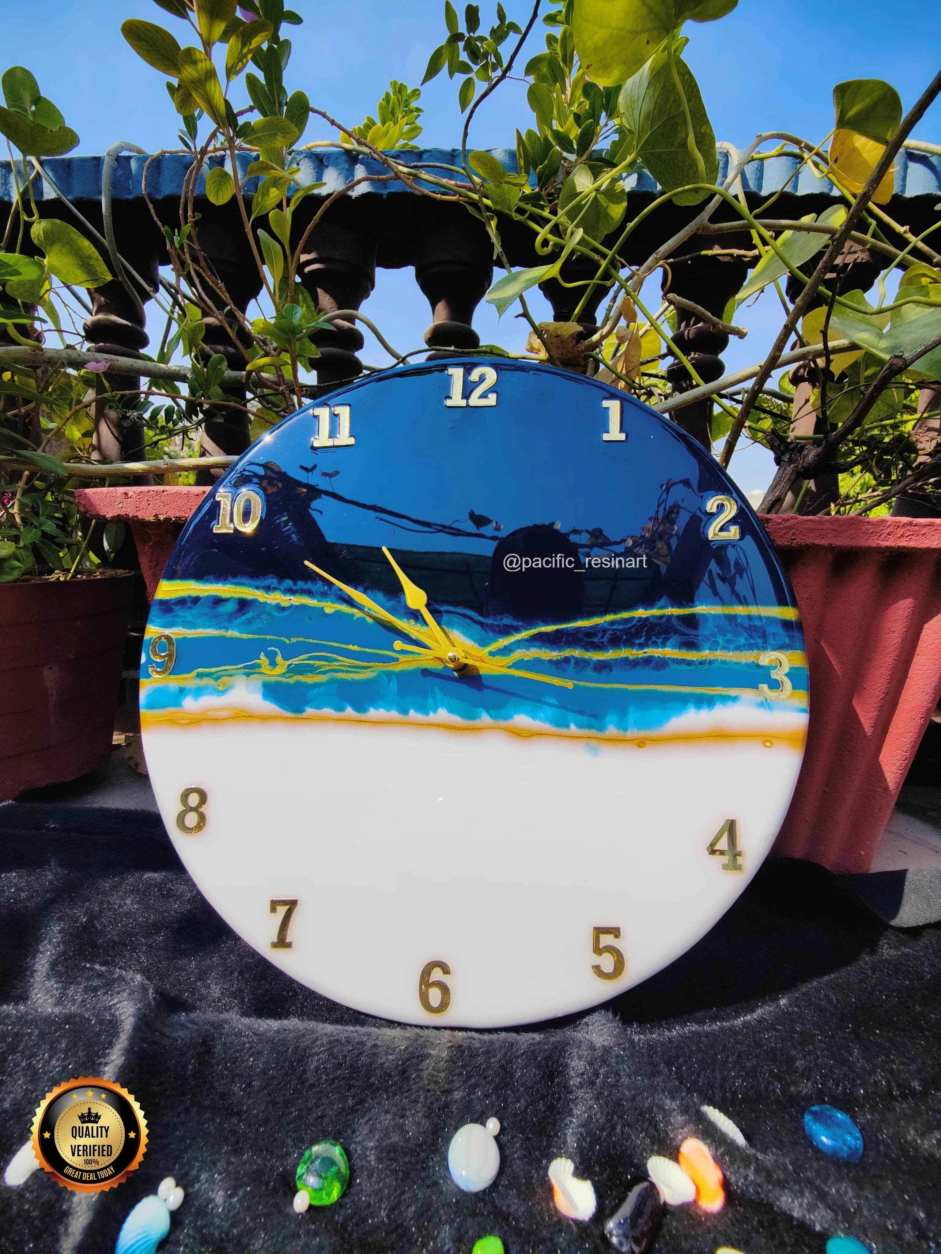 Lightning Blue Numeric Resin wall clock | Premium Epoxy Wall Clock - Pacific Resin Art