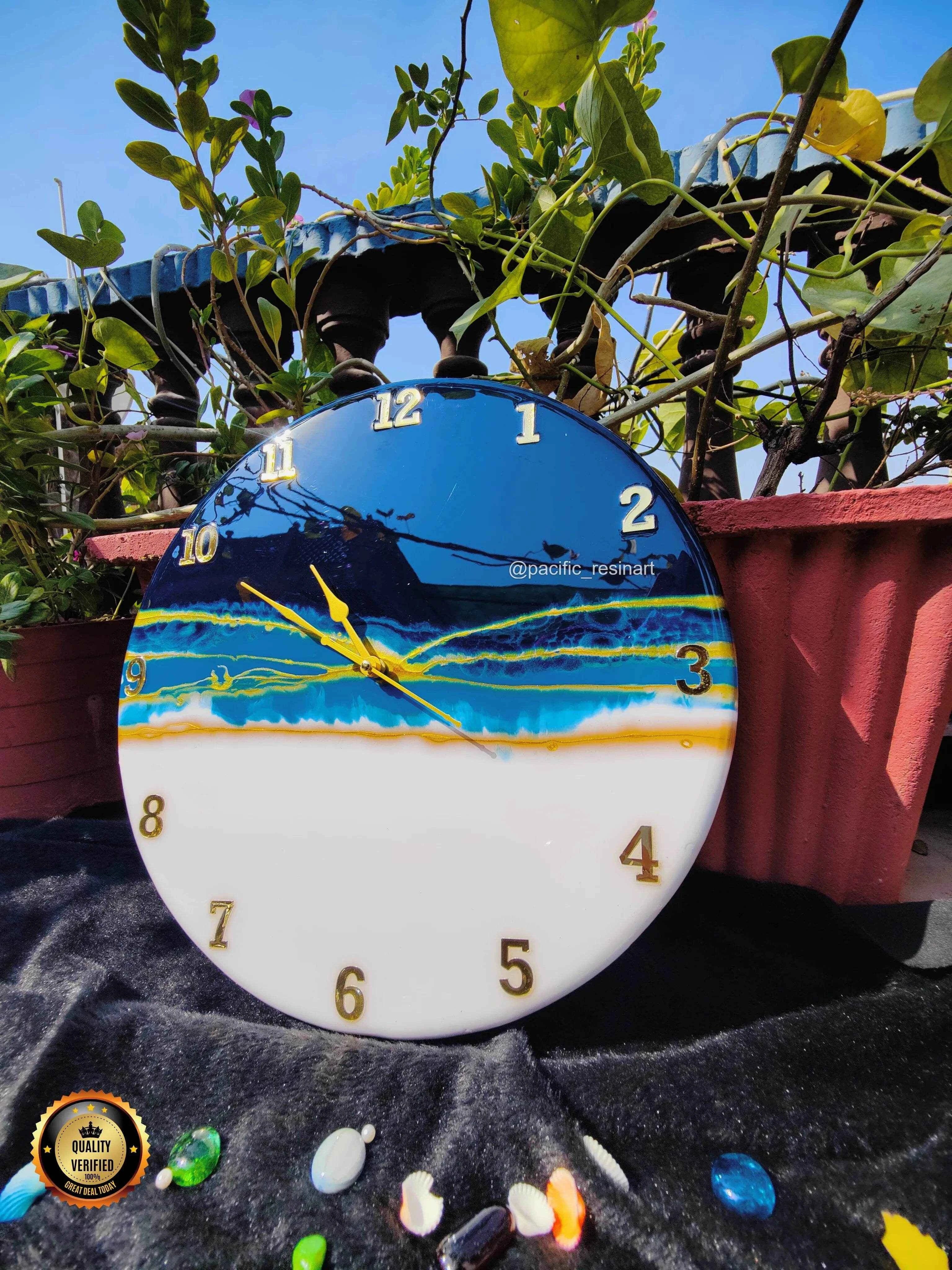 Lightning Blue Numeric Resin wall clock | Premium Epoxy Wall Clock - Pacific Resin Art