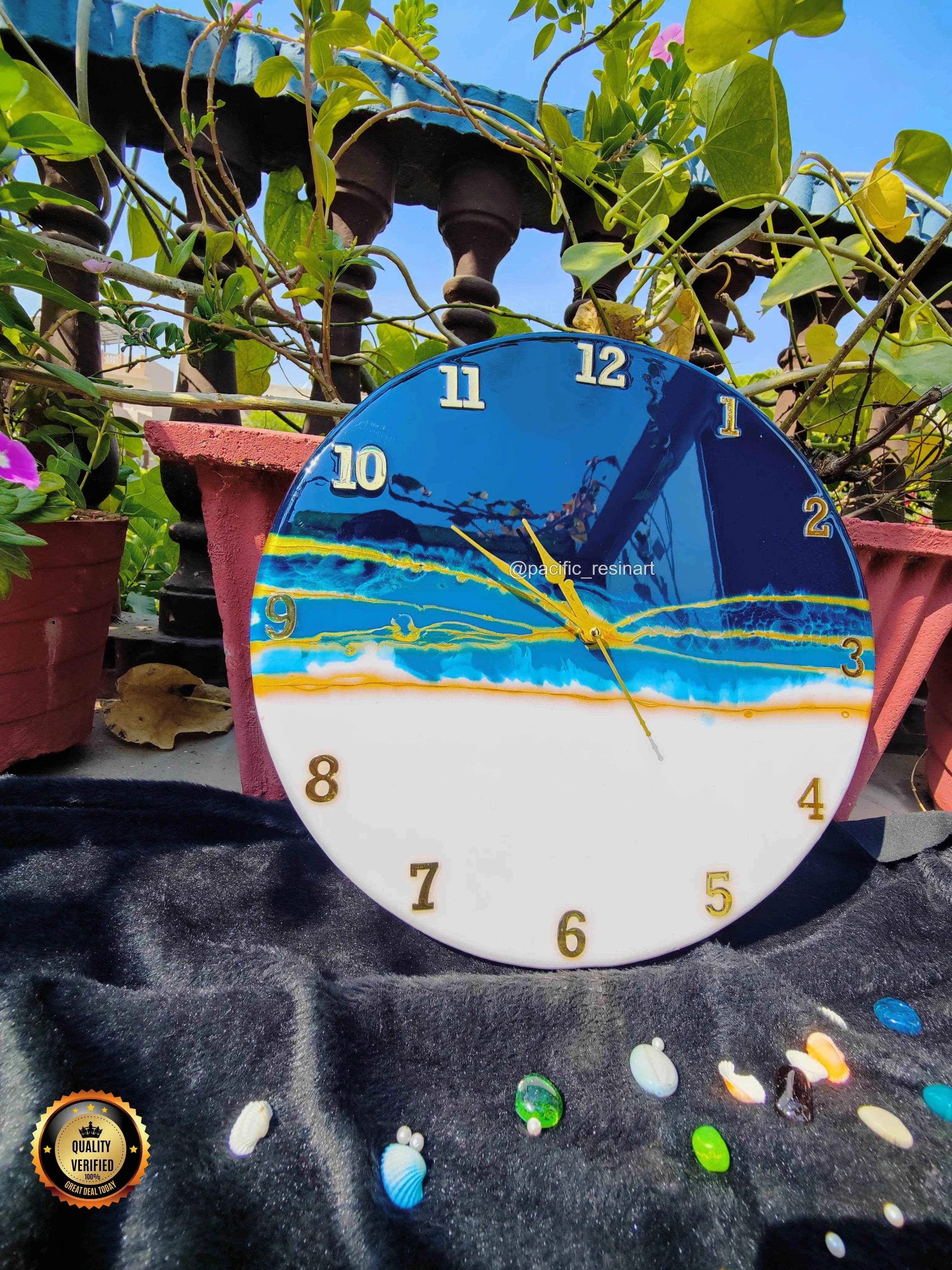 Lightning Blue Numeric Resin wall clock | Premium Epoxy Wall Clock - Pacific Resin Art