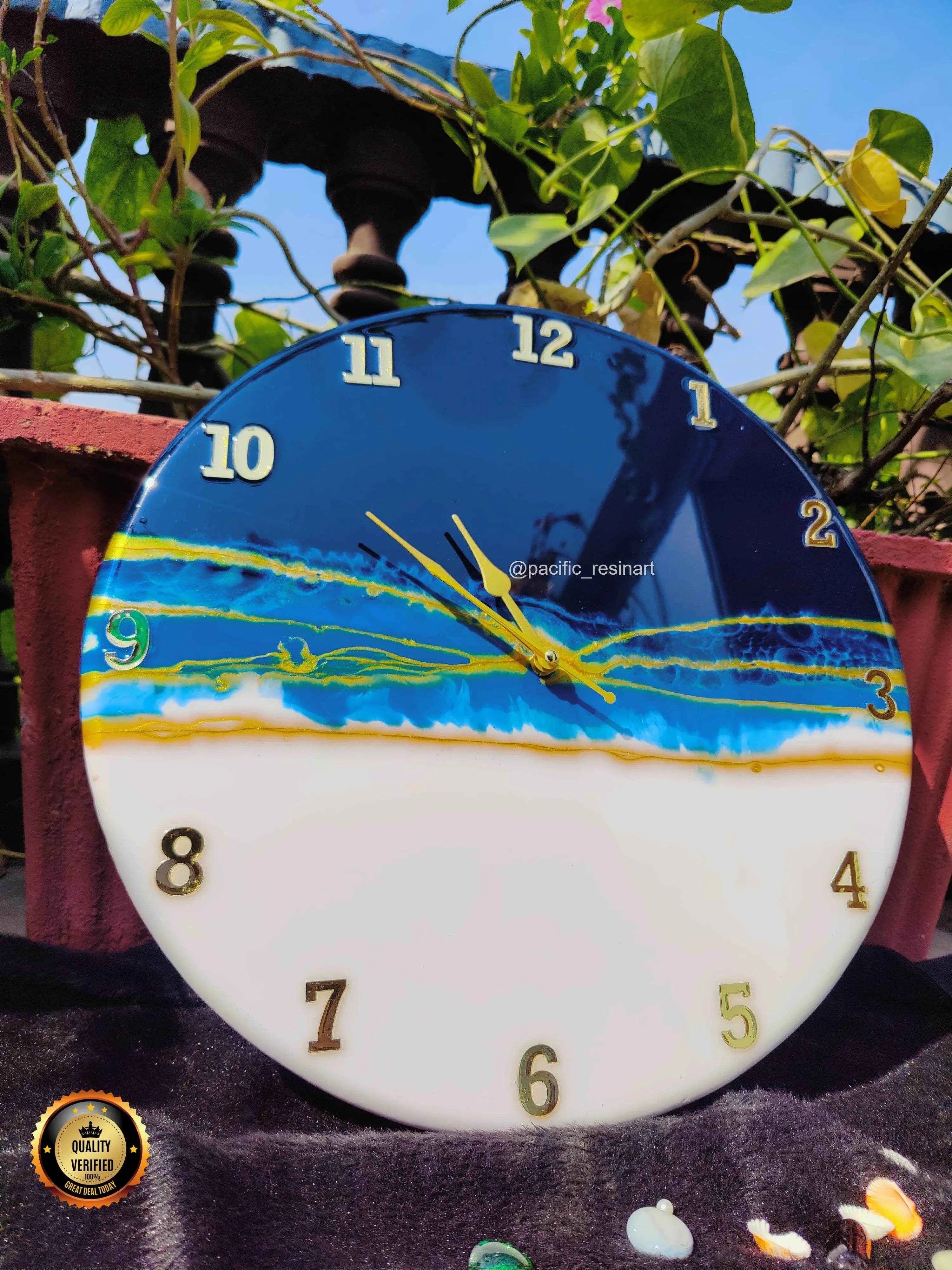 Lightning Blue Numeric Resin wall clock | Premium Epoxy Wall Clock - Pacific Resin Art