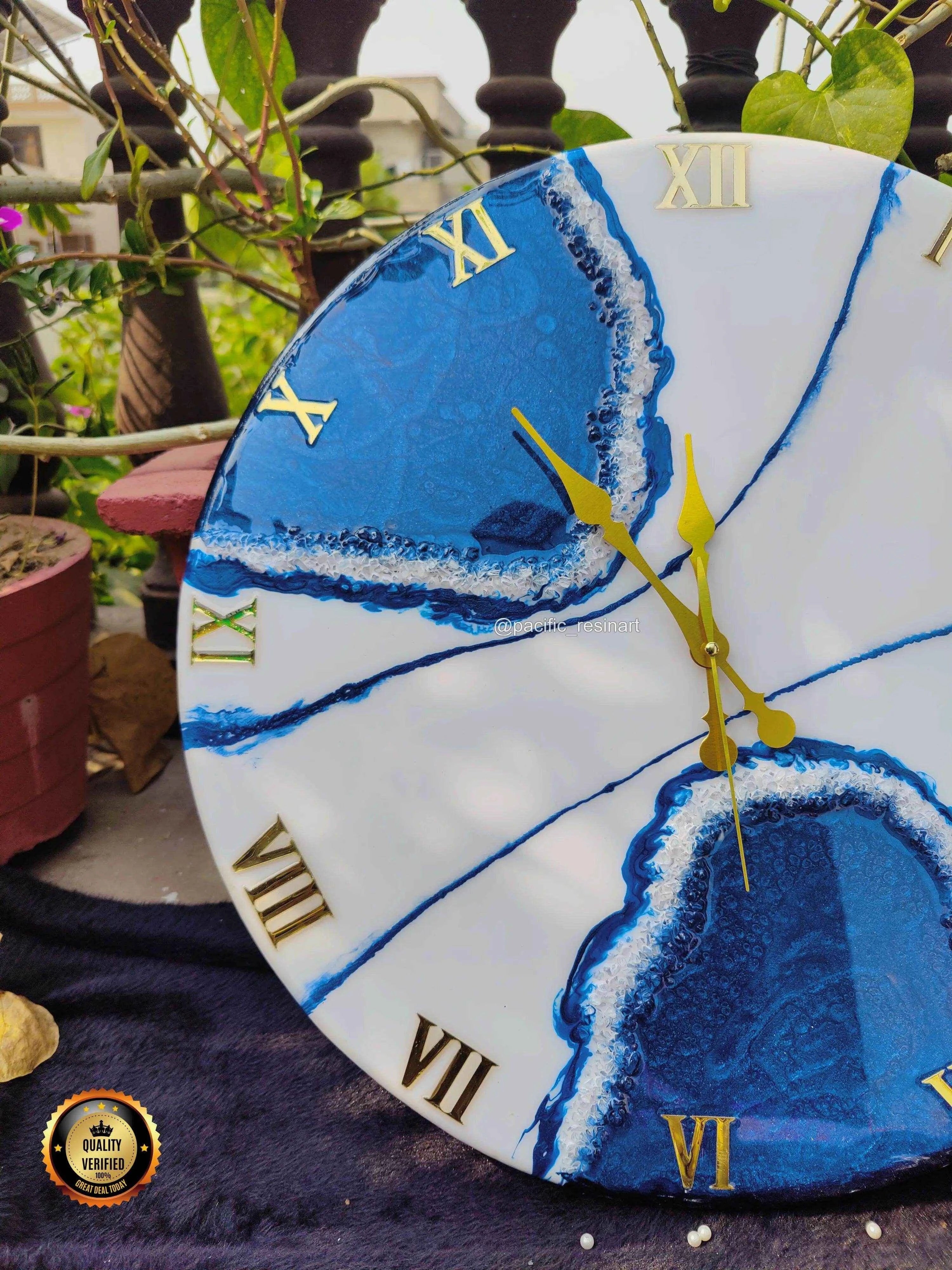 Blue Pearl Roman Resin wall clock - Pacific Resin Art