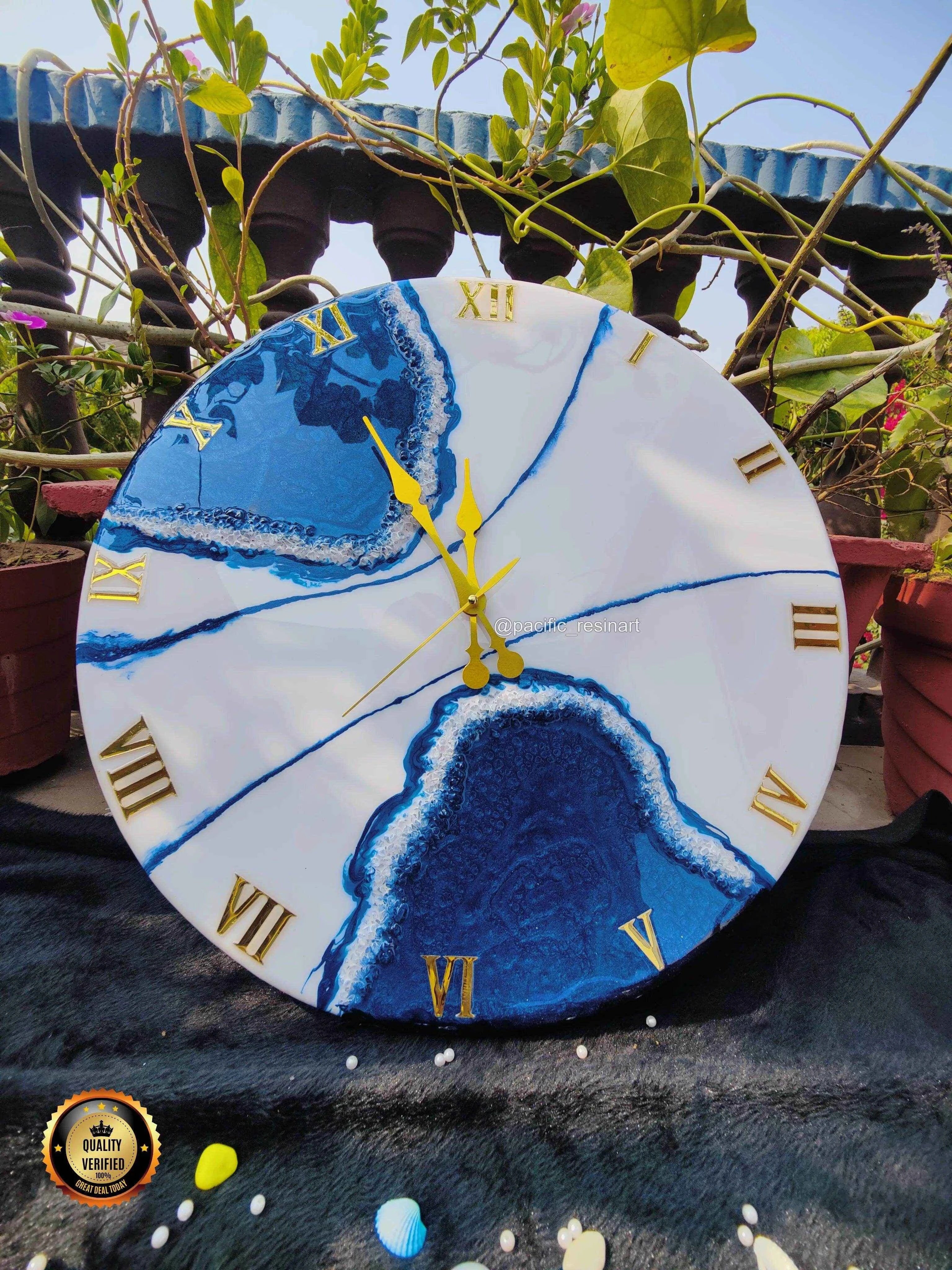 Blue Pearl Roman Resin wall clock - Pacific Resin Art