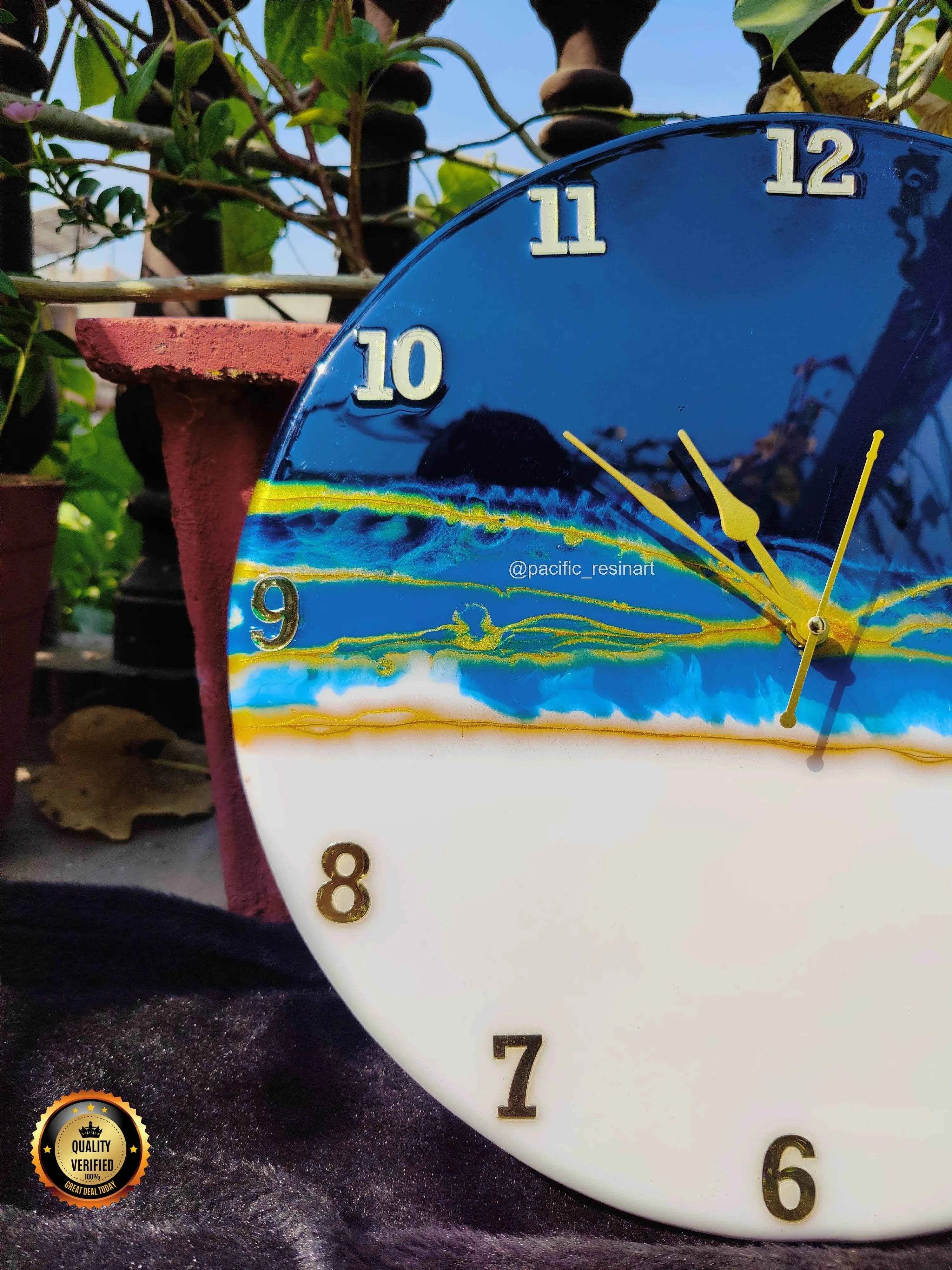 Lightning Blue Numeric Resin wall clock | Premium Epoxy Wall Clock - Pacific Resin Art