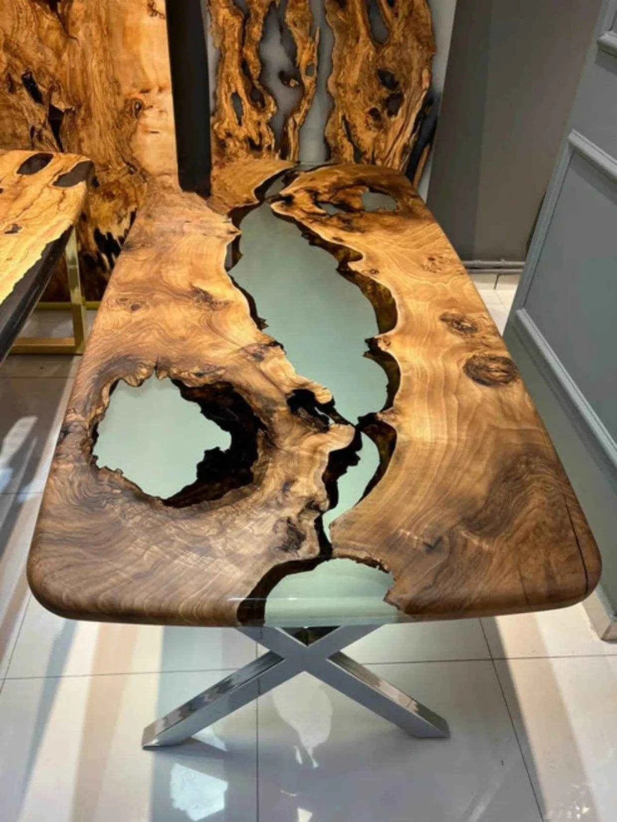Tranquil Gloss Wooden Resin Dining table with legs - Pacific Resin Art