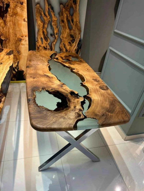 Tranquil Gloss Wooden Resin Dining table with legs