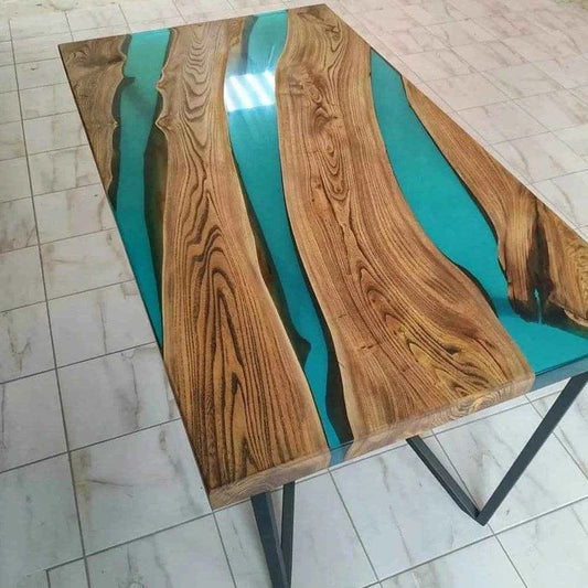 Cyan Blue Wooden Resin Coffee Table | Modern Epoxy resin art table for Home Decor - Pacific Resin Art