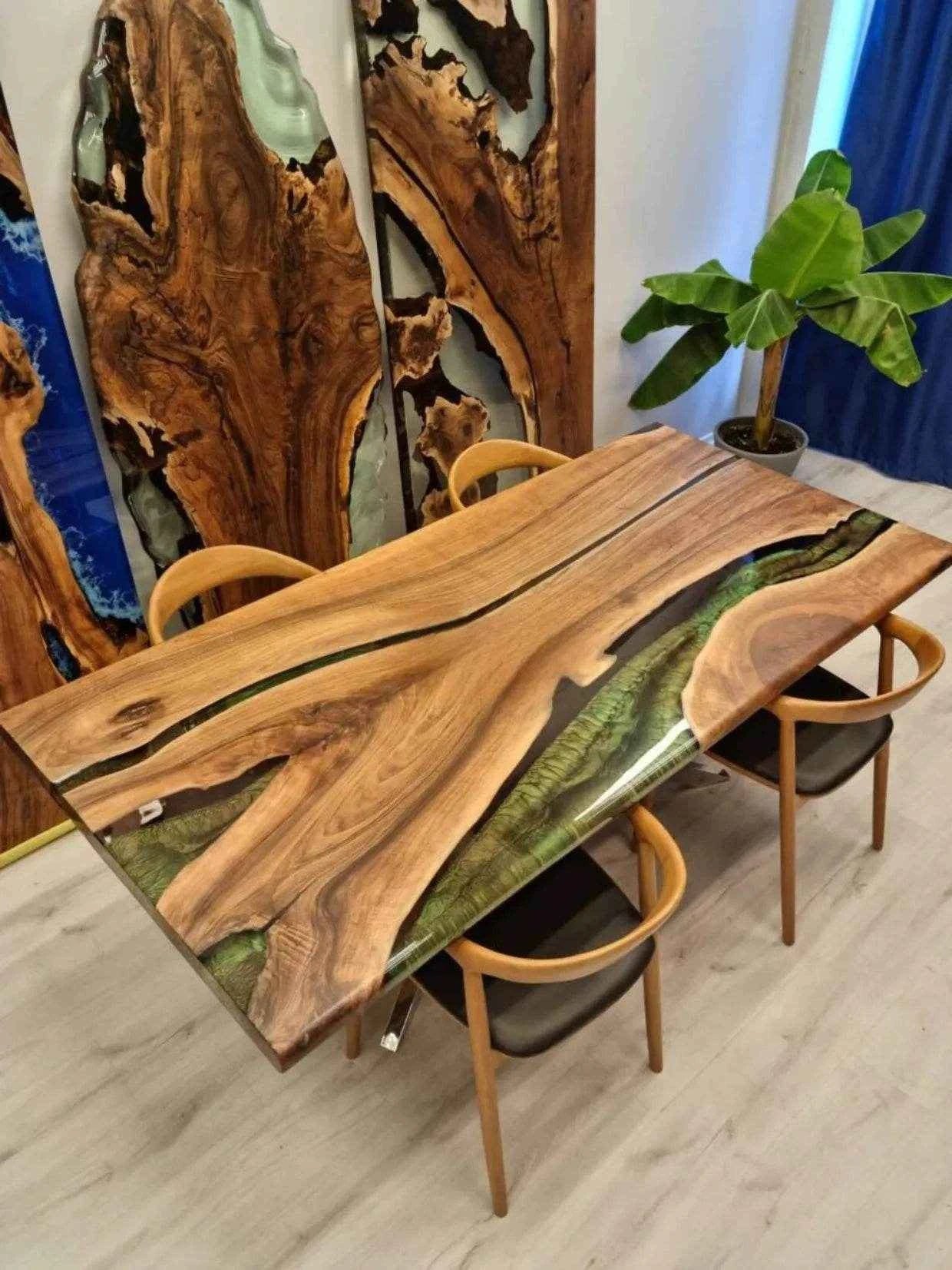 Green River Epoxy Resin Dining table | Modern Resin Table For Home Interiors with legs - Pacific Resin Art
