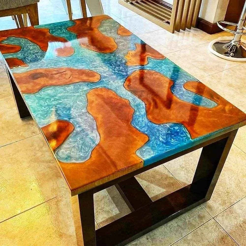 Pearl Blue Resin Dining table | Elegant Dining Furnitures with legs - Pacific Resin Art
