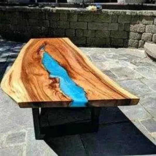 Sky Blue Curves Resin Dining table | Wooden Resin Dining Furniture with legs - Pacific Resin Art
