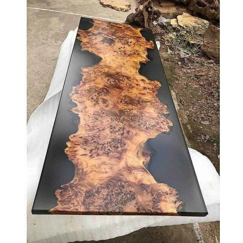 Wooden Black Glossy Resin Dining table with legs - Pacific Resin Art