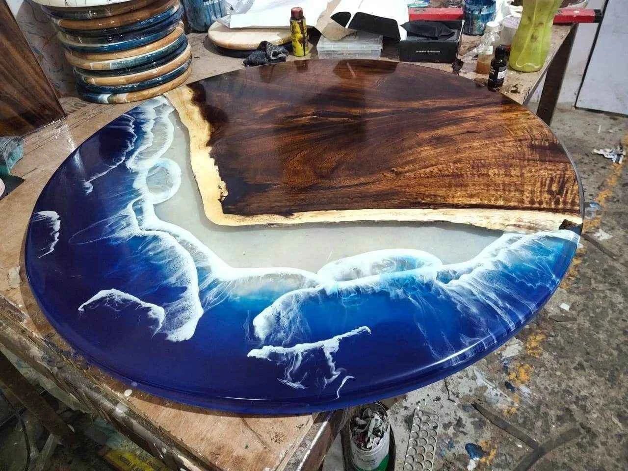 Round Dark Ocean Waves Resin Dining table - Pacific Resin Art