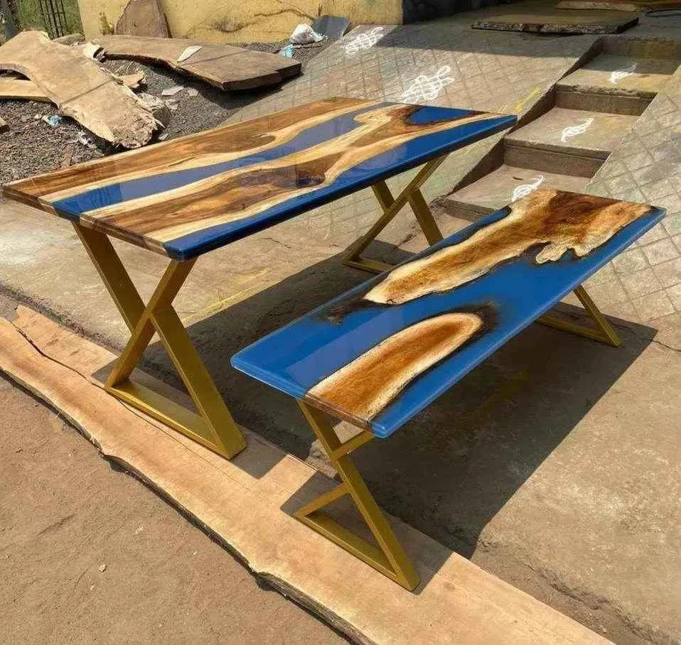 Lush Slate Resin Art Dining table with legs - Pacific Resin Art