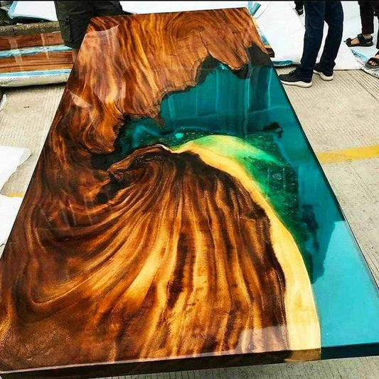 Blue Translucent Epoxy Resin Dining table | Unique Resin Dining Table with legs - Pacific Resin Art