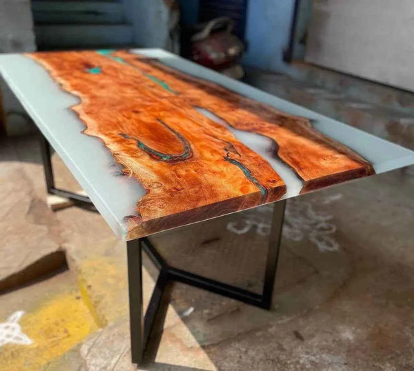 Epoxy Aura White Resin Dining Table - Elegant and Modern Design for Your Home with legs