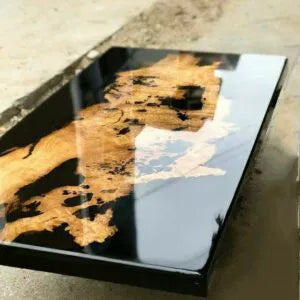 Epoxy Glossy black resin art Dining table without stand