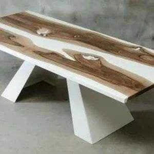 White Wood Epoxy Resin Dining table | Luxury Resin Table with legs - Pacific Resin Art