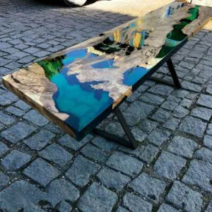 Green translucent Epoxy resin art Dining table without stand