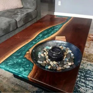 Lite Blue pearl Epoxy resin art Dining table without stand