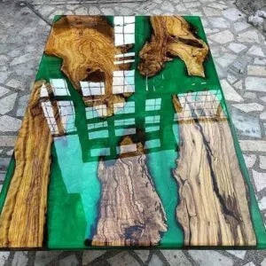 Leaf green parrot green Epoxy resin art Dining table without stand
