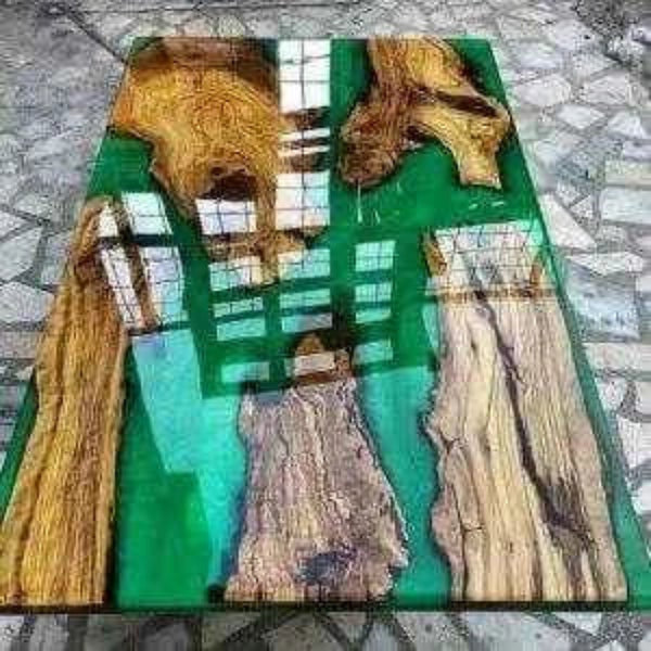 Parrot Green Resin Dining table | Luxury Dining Furniture with legs